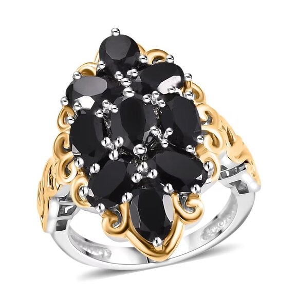 Black Spinel Ring in 18K YG Plated and Platinum Bond Size 6 - Picture 1 of 4